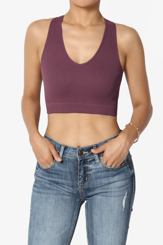 Daliyah Ribbed Seamless Halter Bra Top DUSTY PLUM_1