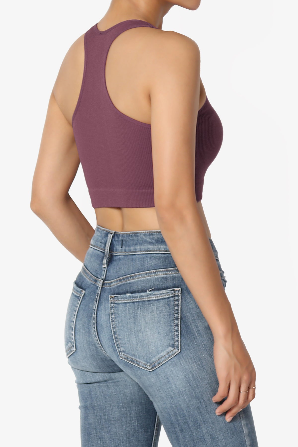 Daliyah Ribbed Seamless Halter Bra Top DUSTY PLUM_4