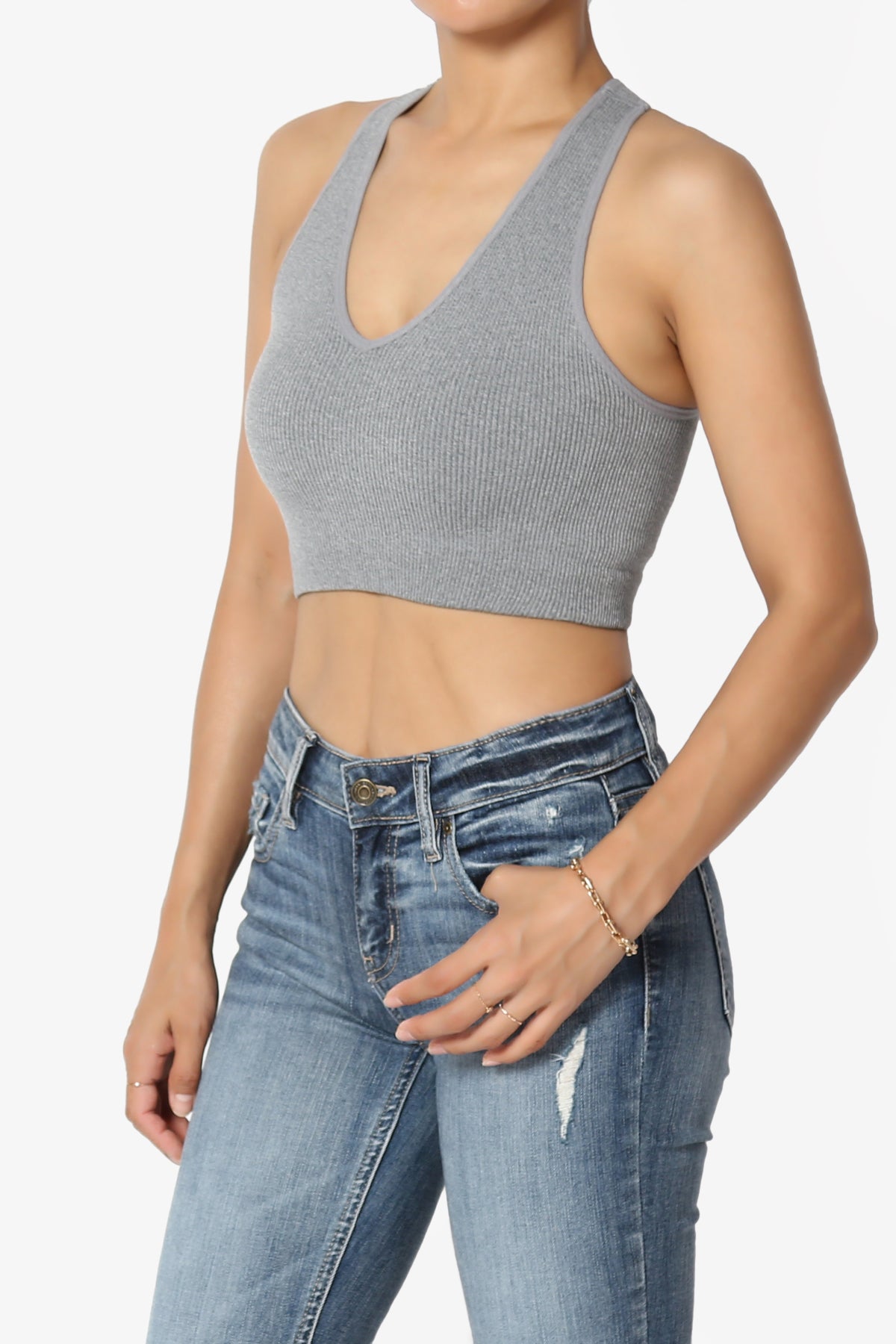 Daliyah Ribbed Seamless Halter Bra Top HEATHER GREY_3