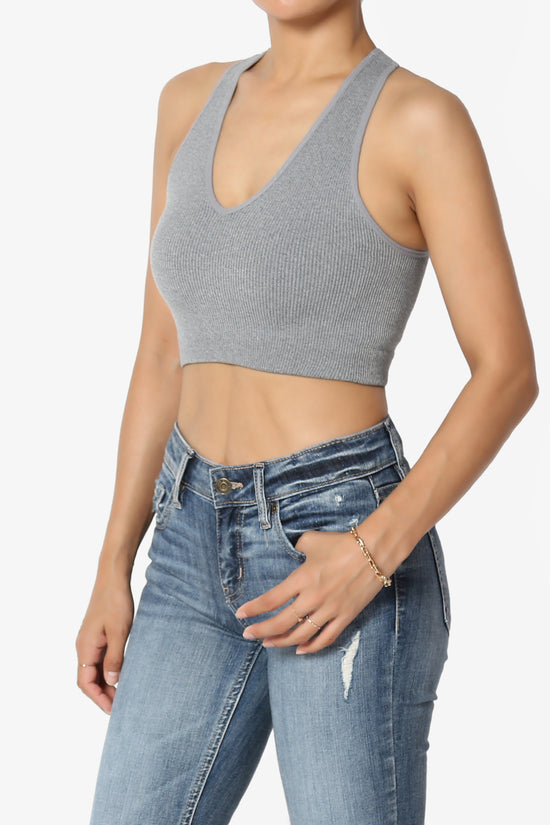 Daliyah Ribbed Seamless Halter Bra Top HEATHER GREY_3