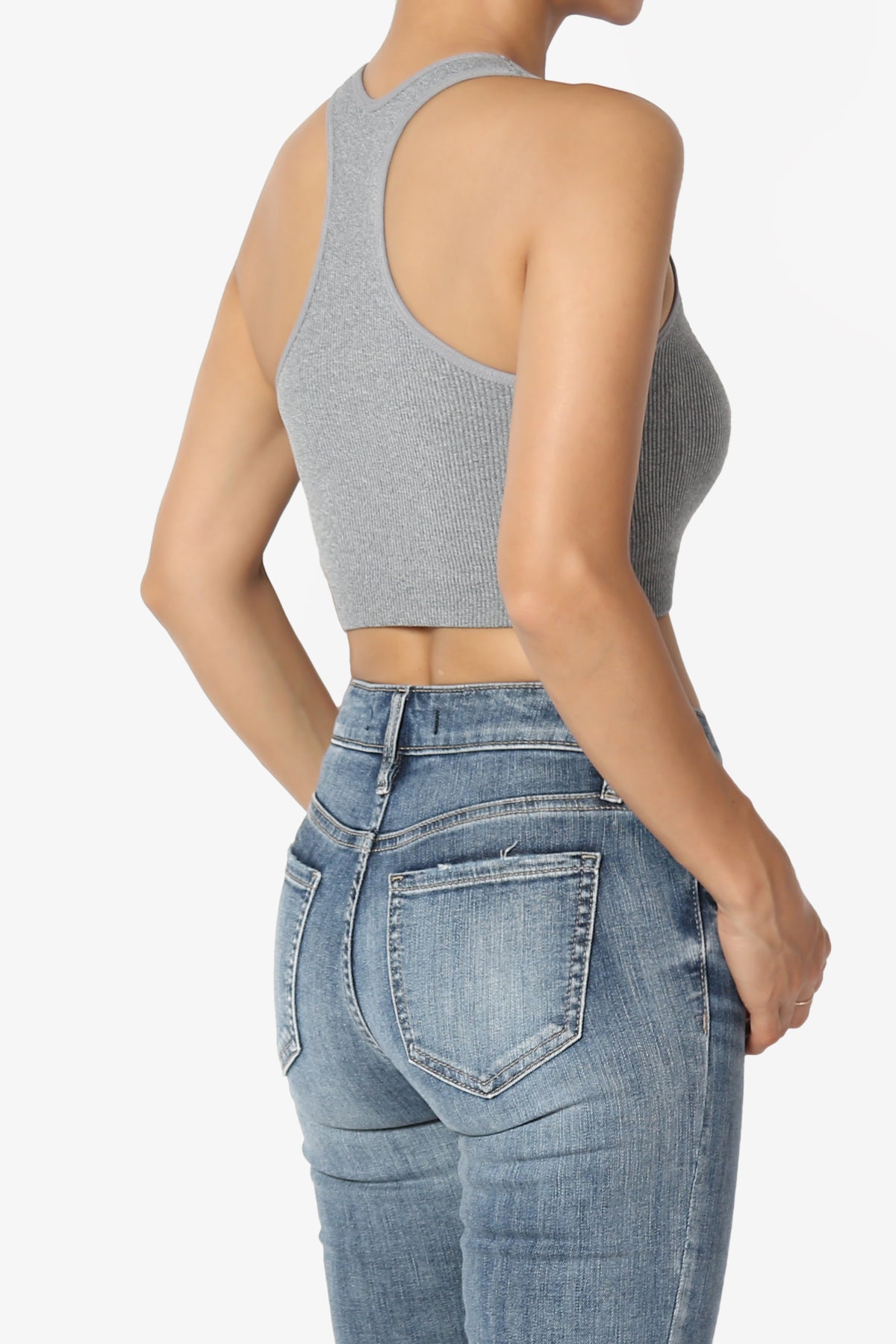 Daliyah Ribbed Seamless Halter Bra Top HEATHER GREY_4