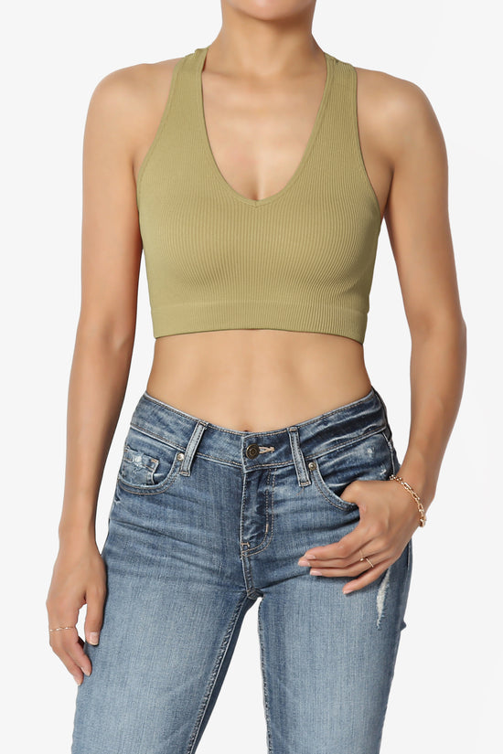 Daliyah Ribbed Seamless Halter Bra Top KHAKI GREEN_1