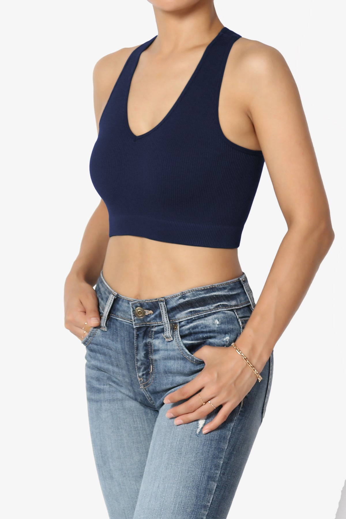 Daliyah Ribbed Seamless Halter Bra Top NAVY_3