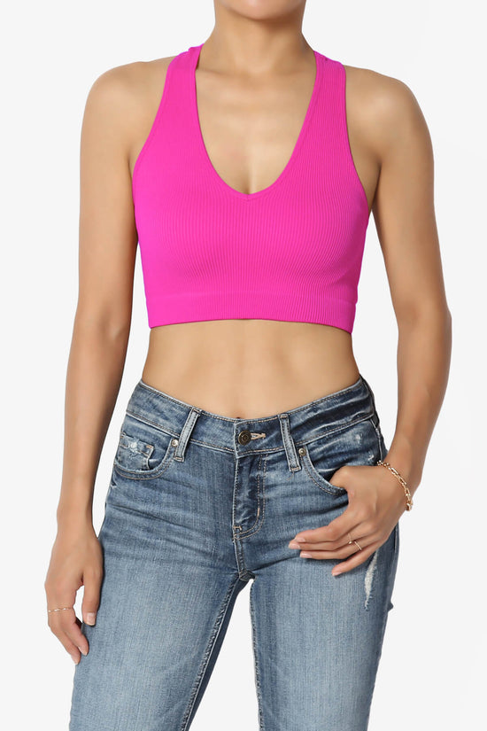 Daliyah Ribbed Seamless Halter Bra Top NEON HOT PINK_1