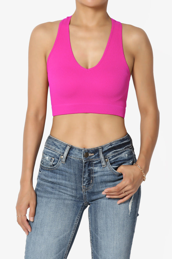 Daliyah Ribbed Seamless Halter Bra Top NEON HOT PINK_1