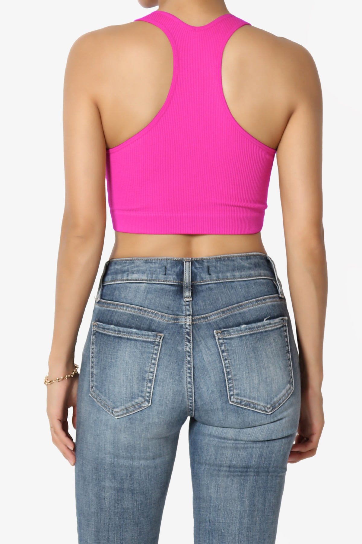 Daliyah Ribbed Seamless Halter Bra Top NEON HOT PINK_2