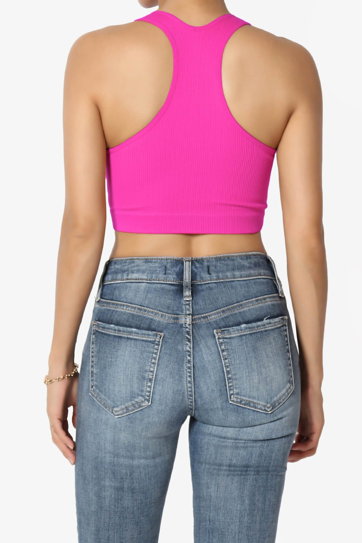 Daliyah Ribbed Seamless Halter Bra Top NEON HOT PINK_2