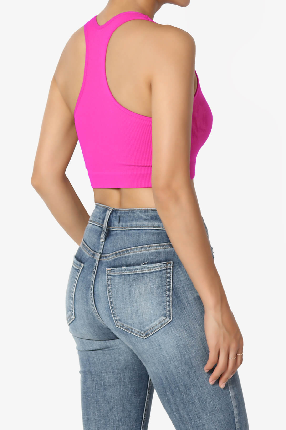 Daliyah Ribbed Seamless Halter Bra Top NEON HOT PINK_4