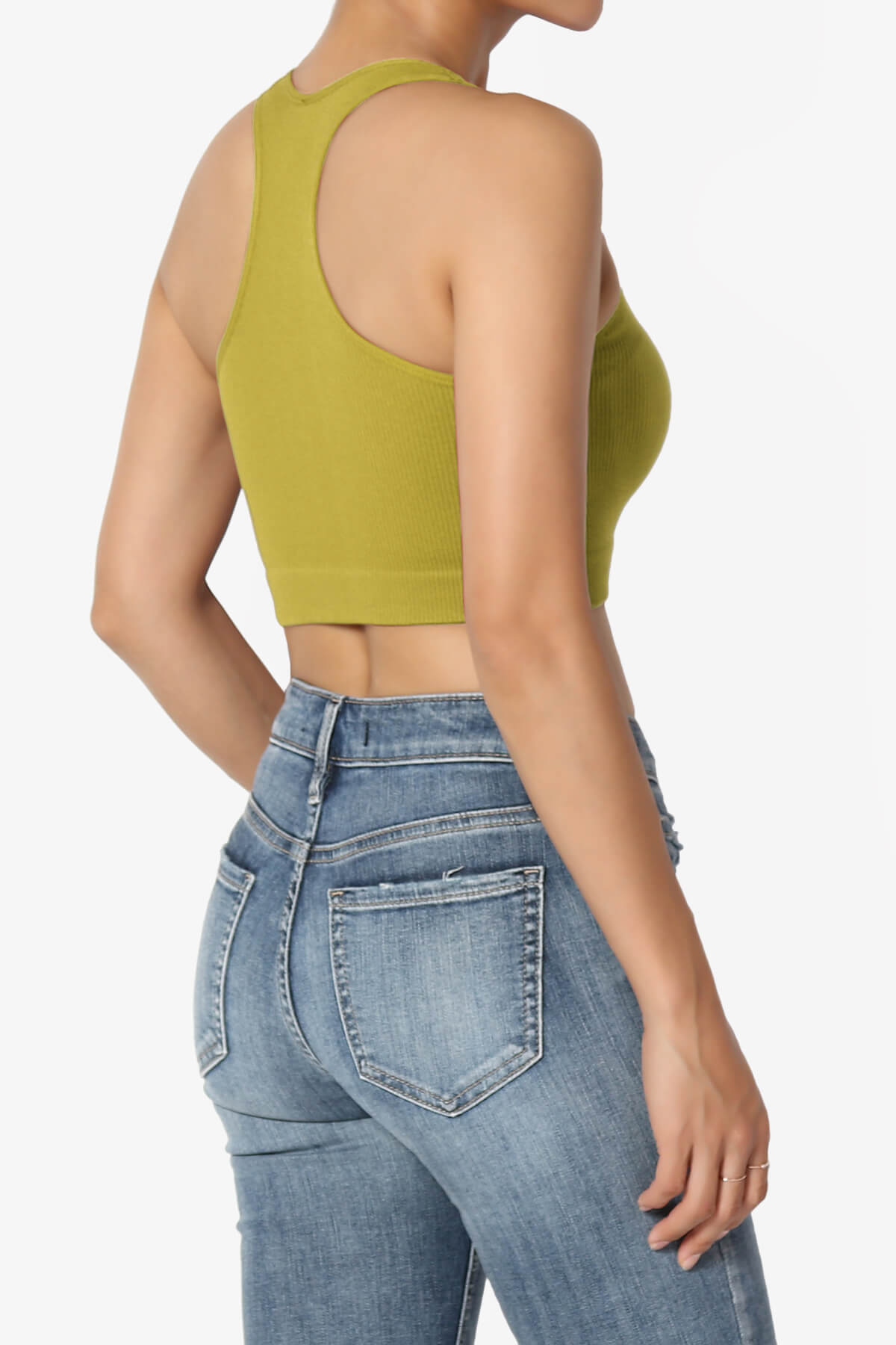 Daliyah Ribbed Seamless Halter Bra Top OLIVE MUSTARD_4