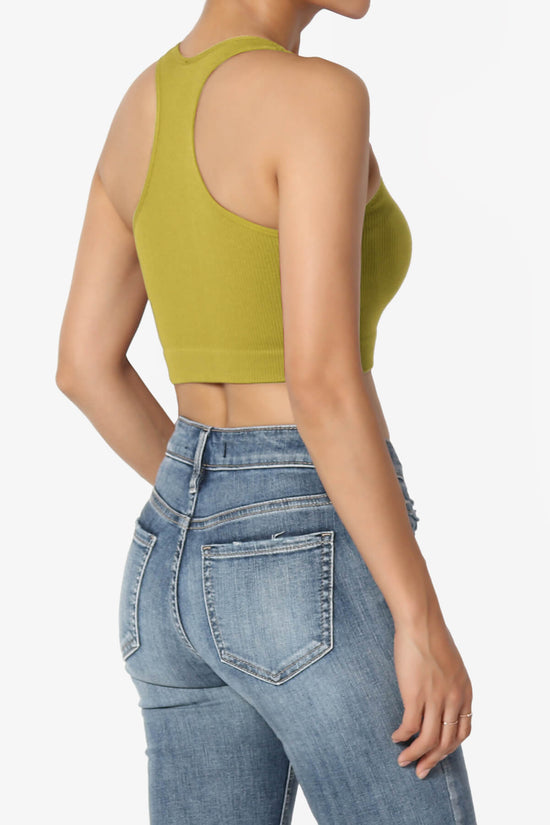 Daliyah Ribbed Seamless Halter Bra Top OLIVE MUSTARD_4