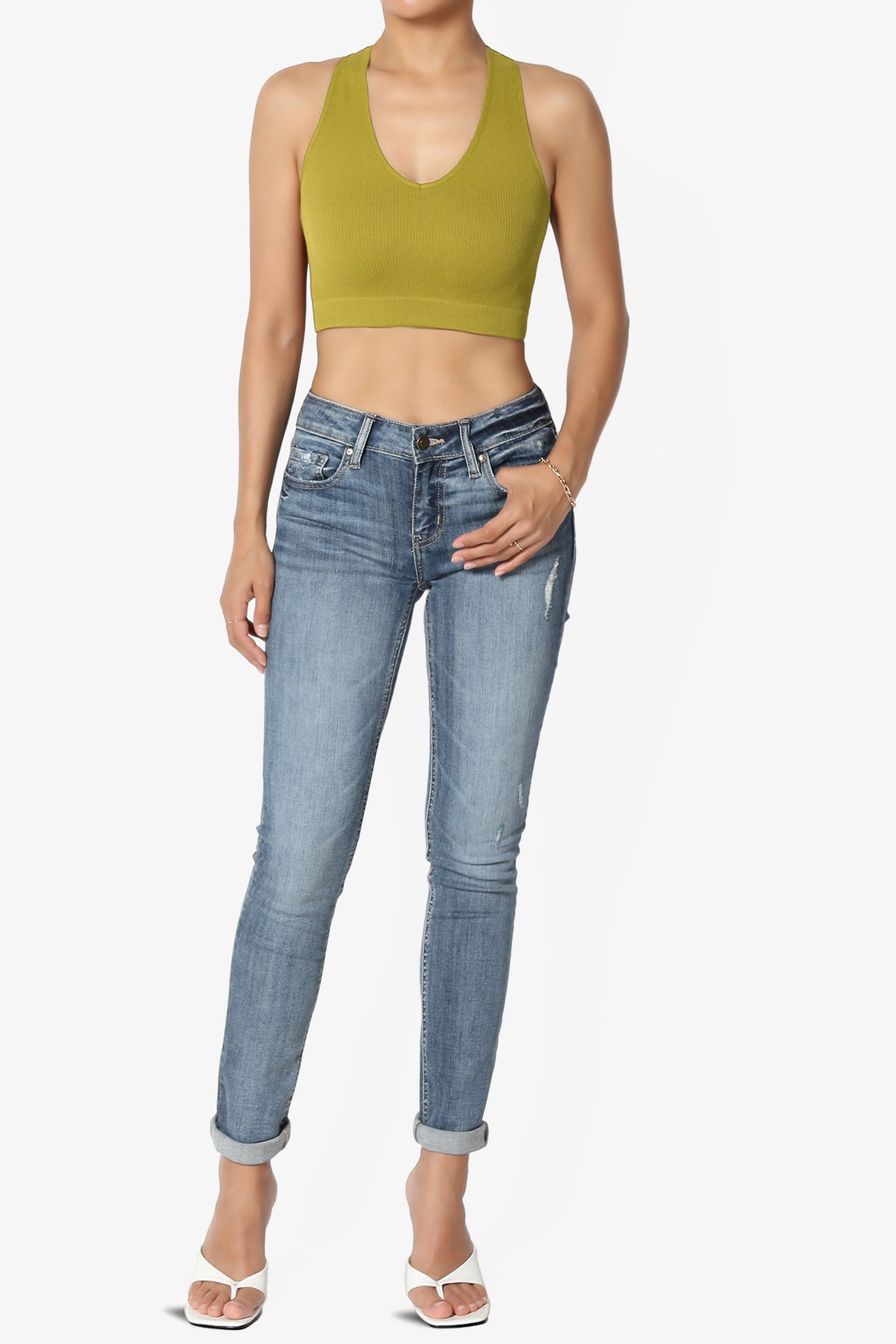 Daliyah Ribbed Seamless Halter Bra Top OLIVE MUSTARD_6