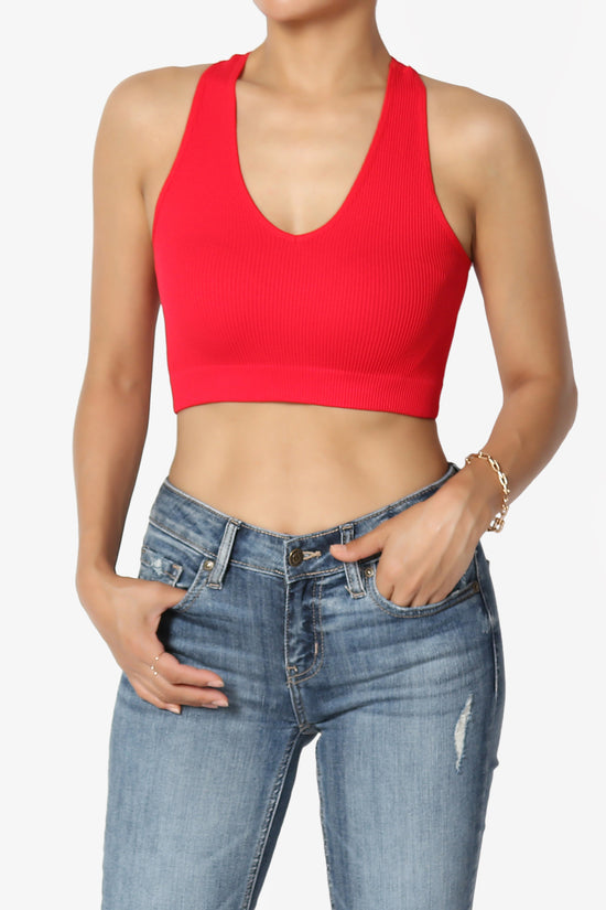 Daliyah Ribbed Seamless Halter Bra Top RED_1