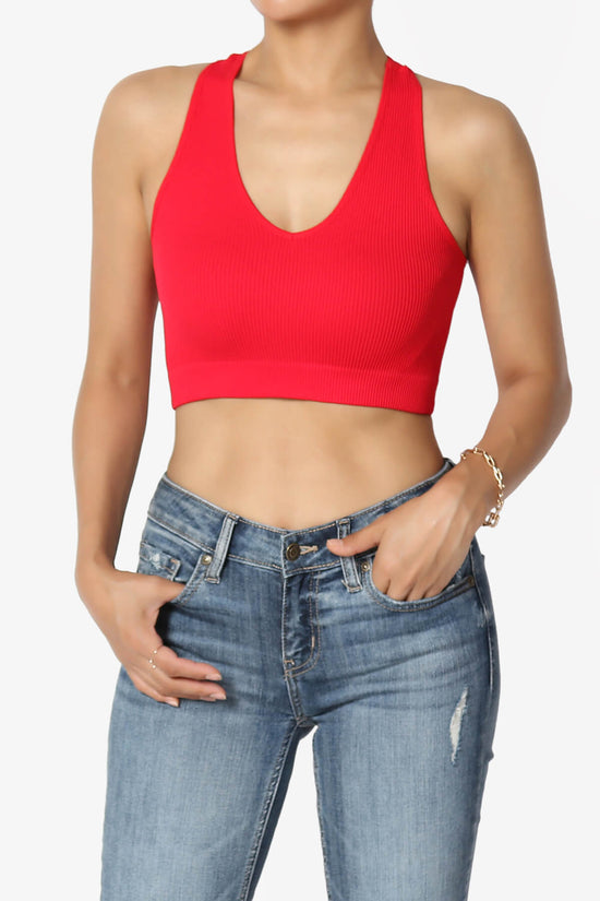 Daliyah Ribbed Seamless Halter Bra Top RED_1