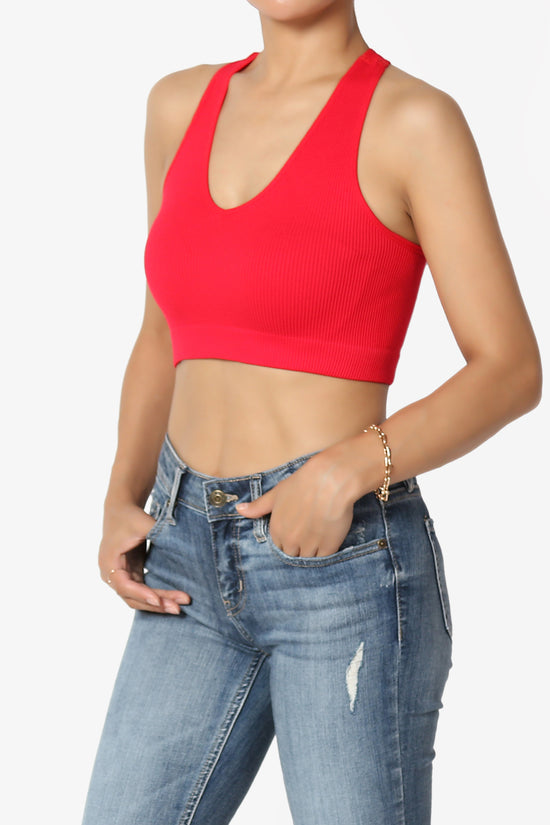 Daliyah Ribbed Seamless Halter Bra Top RED_3