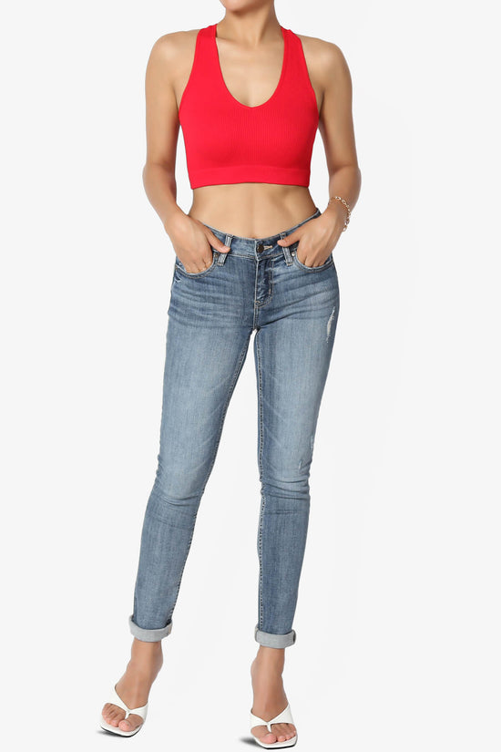 Daliyah Ribbed Seamless Halter Bra Top RED_6