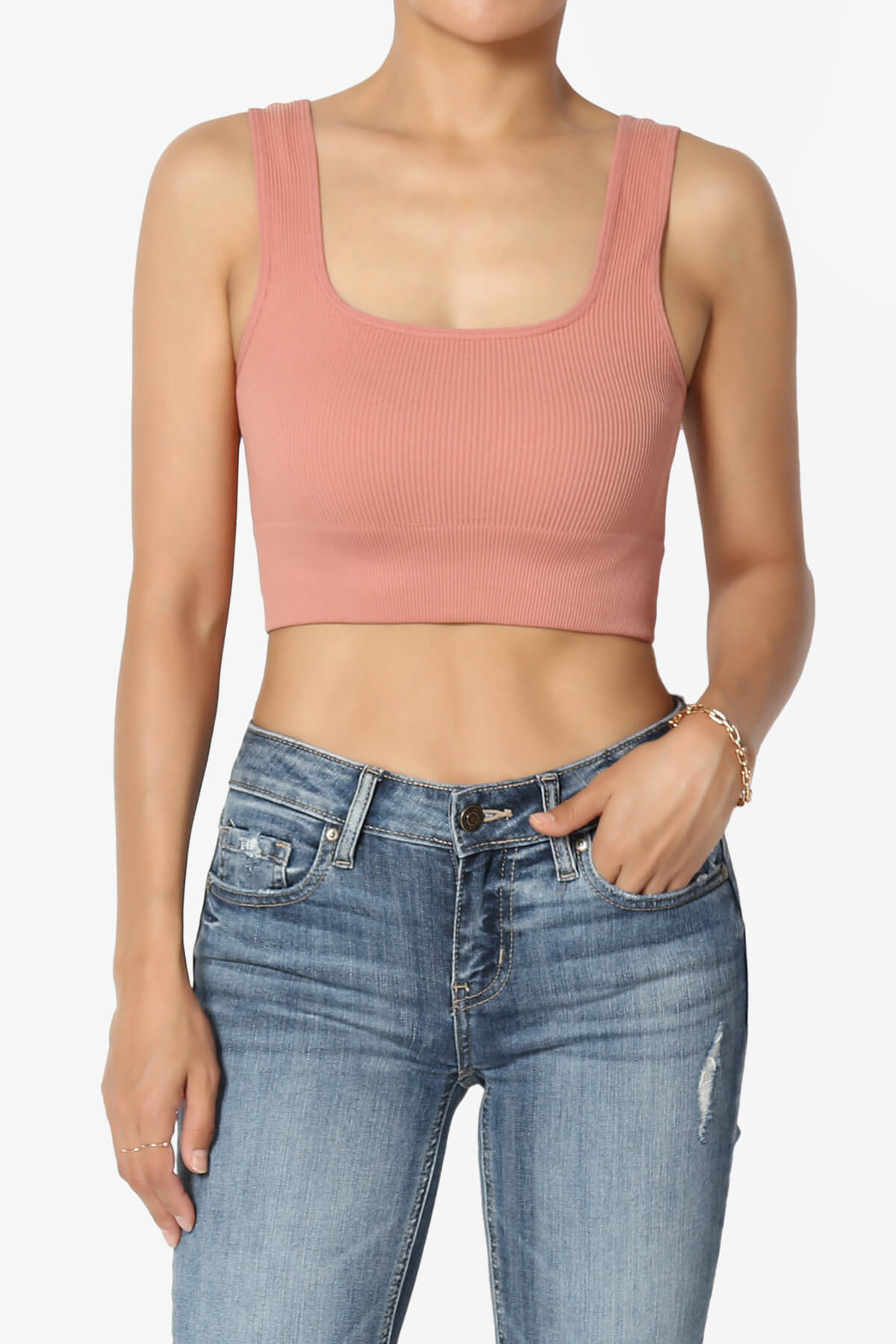 Hilde Ripped Seamless Square Neck Crop Tank Top ASH ROSE_1