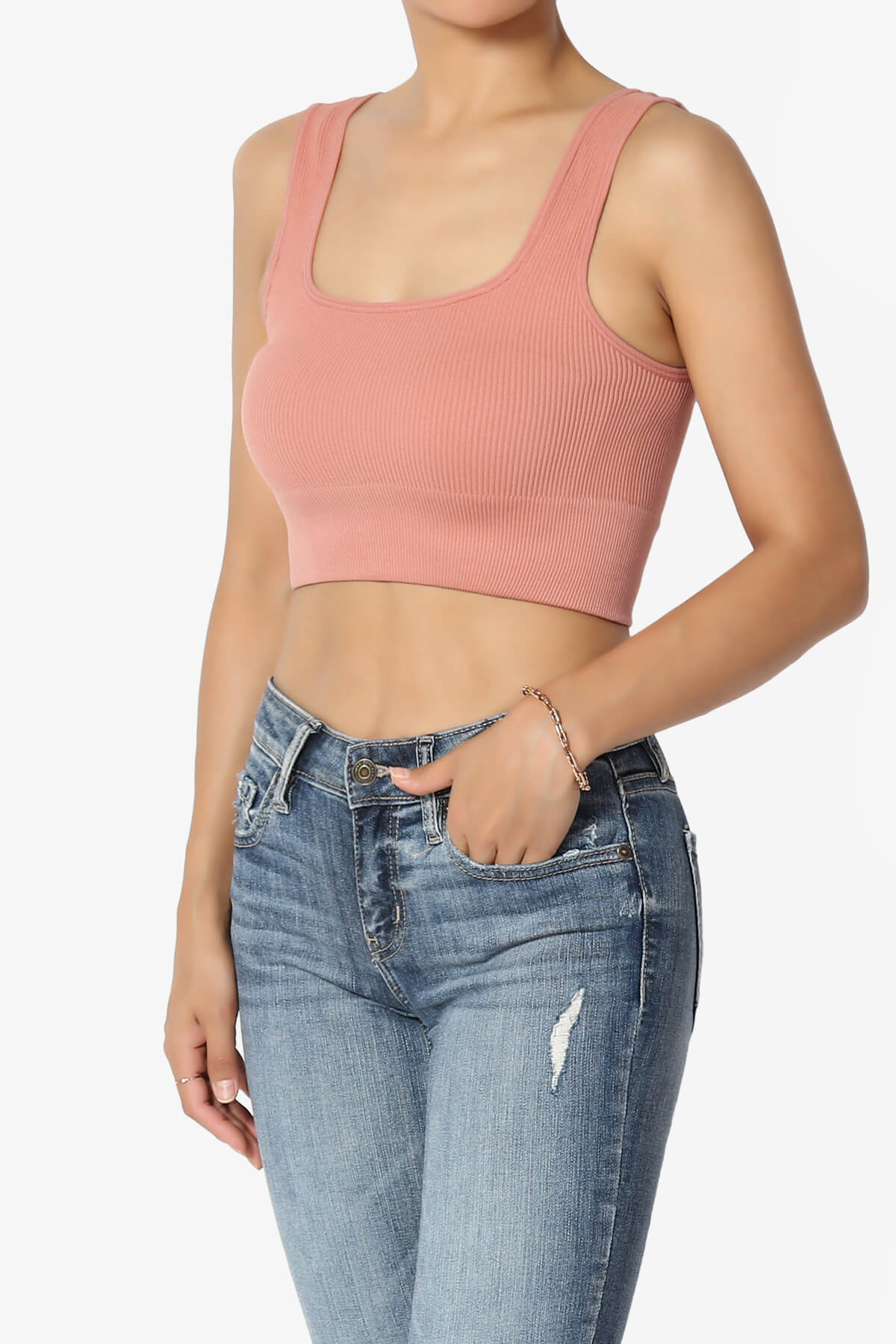 Hilde Ripped Seamless Square Neck Crop Tank Top ASH ROSE_3