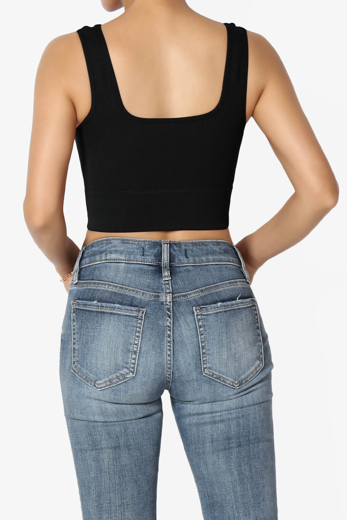 Hilde Ripped Seamless Square Neck Crop Tank Top BLACK_2