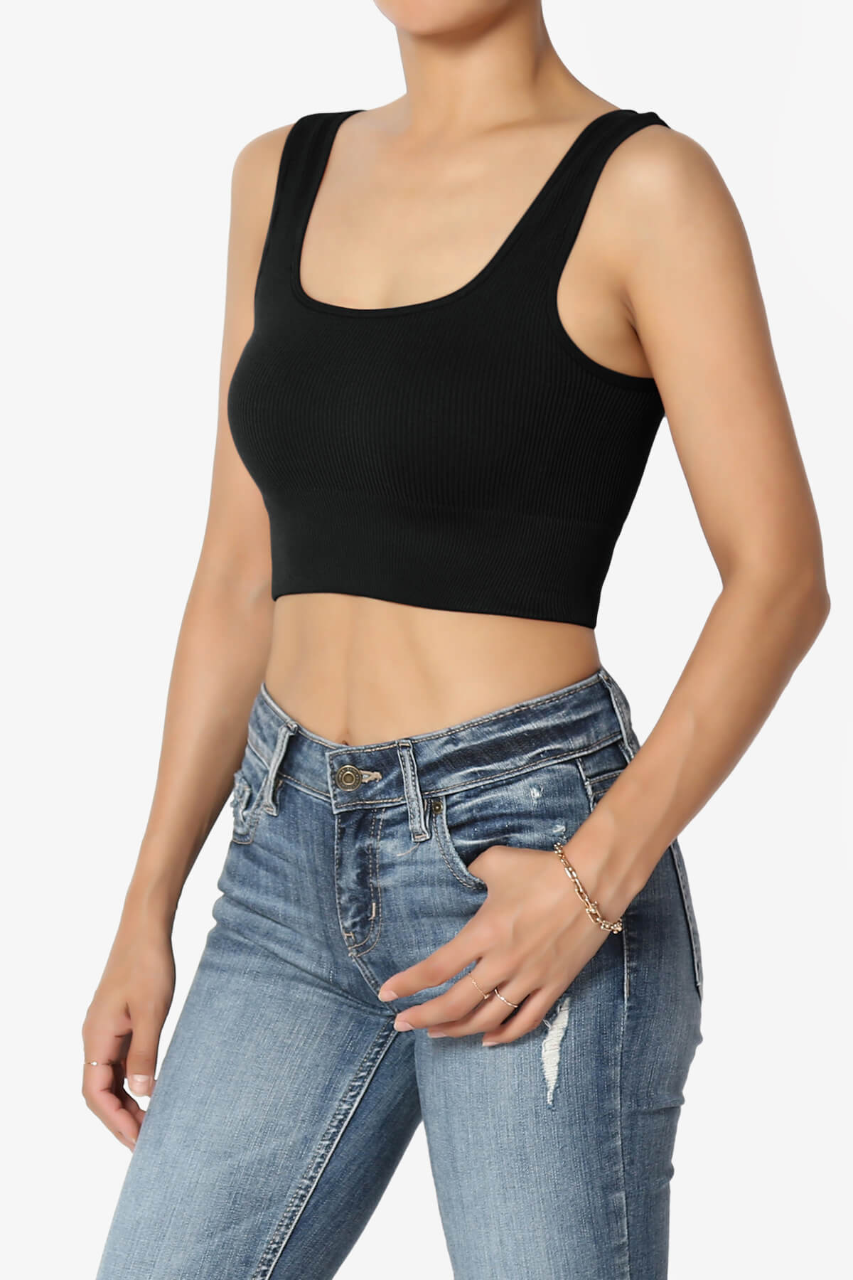 Hilde Ripped Seamless Square Neck Crop Tank Top BLACK_3