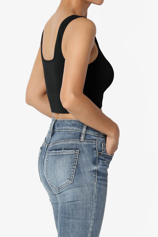 Hilde Ripped Seamless Square Neck Crop Tank Top BLACK_4
