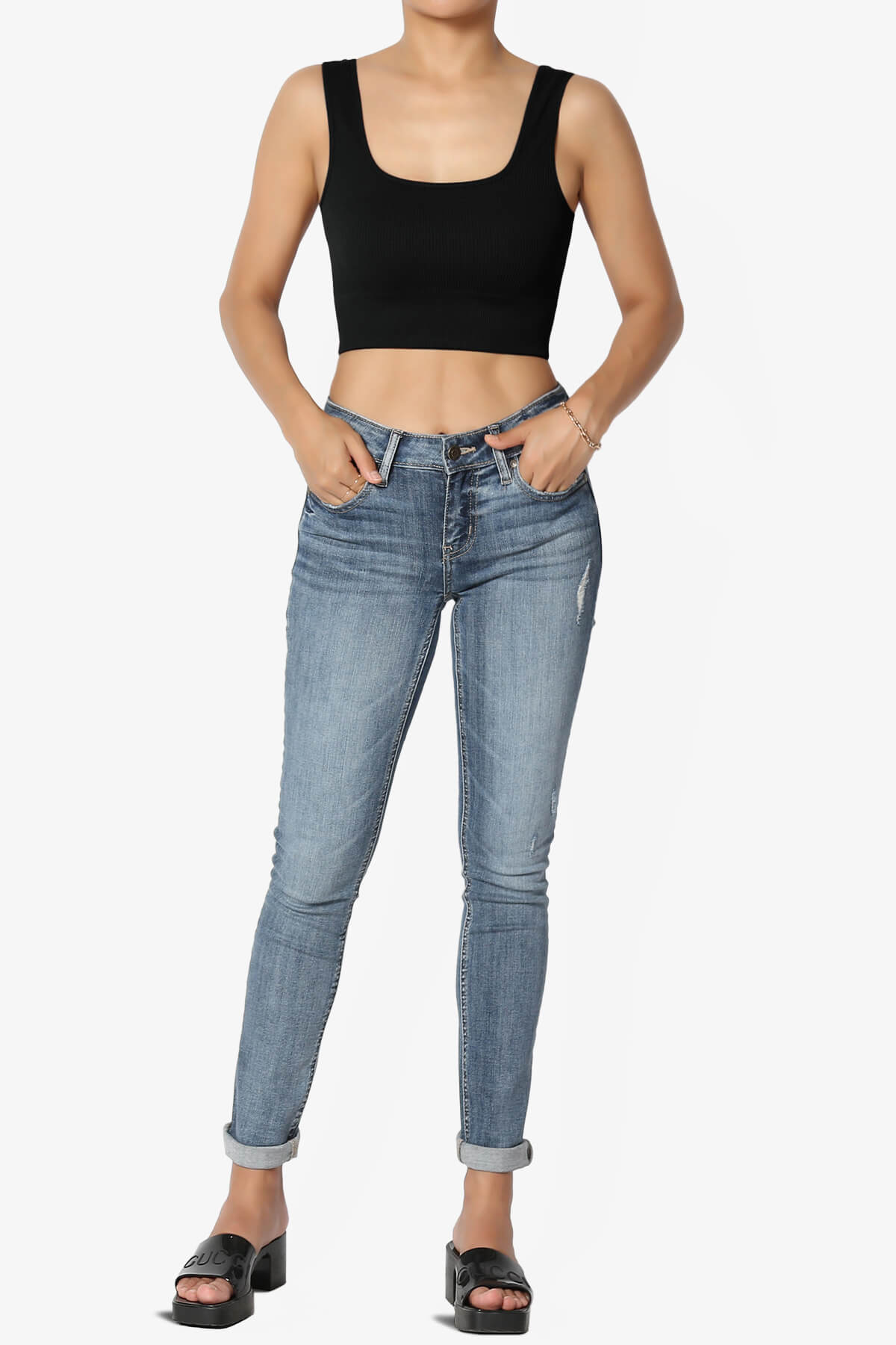 Hilde Ripped Seamless Square Neck Crop Tank Top BLACK_6