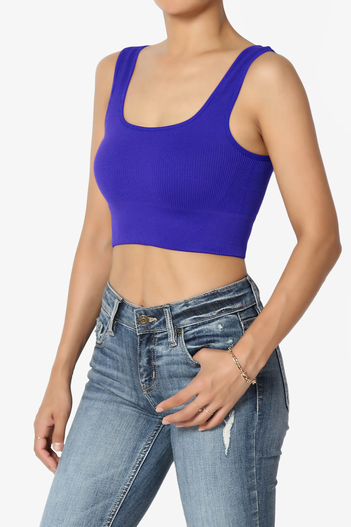 Hilde Ripped Seamless Square Neck Crop Tank Top BRIGHT BLUE_3