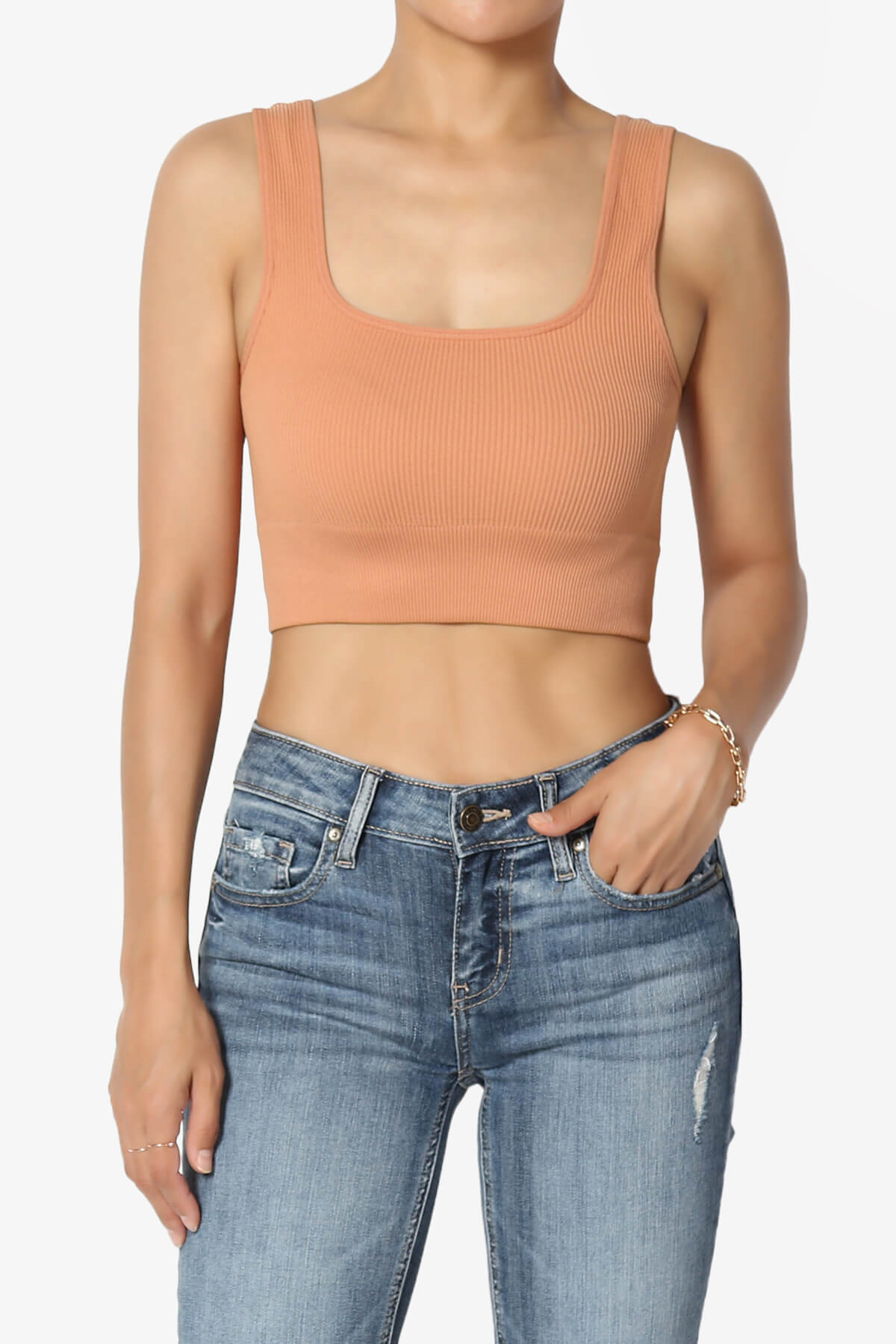 Hilde Ripped Seamless Square Neck Crop Tank Top BUTTER ORANGE_1