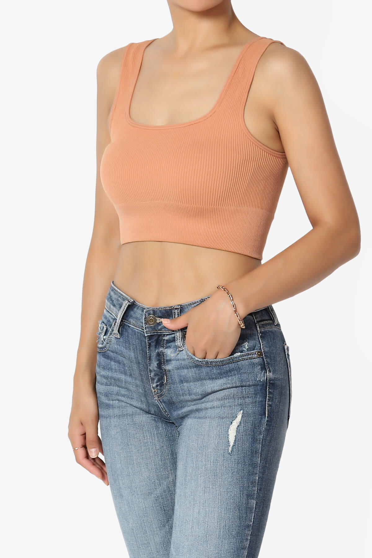 Hilde Ripped Seamless Square Neck Crop Tank Top BUTTER ORANGE_3