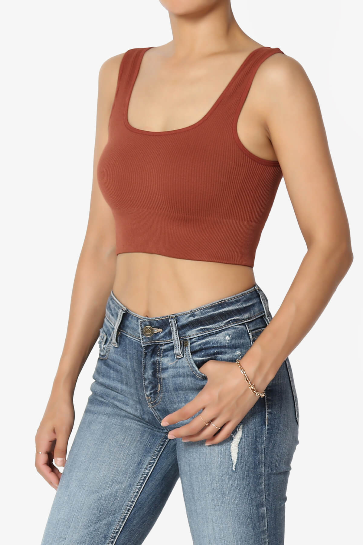 Hilde Ripped Seamless Square Neck Crop Tank Top DARK RUST_3