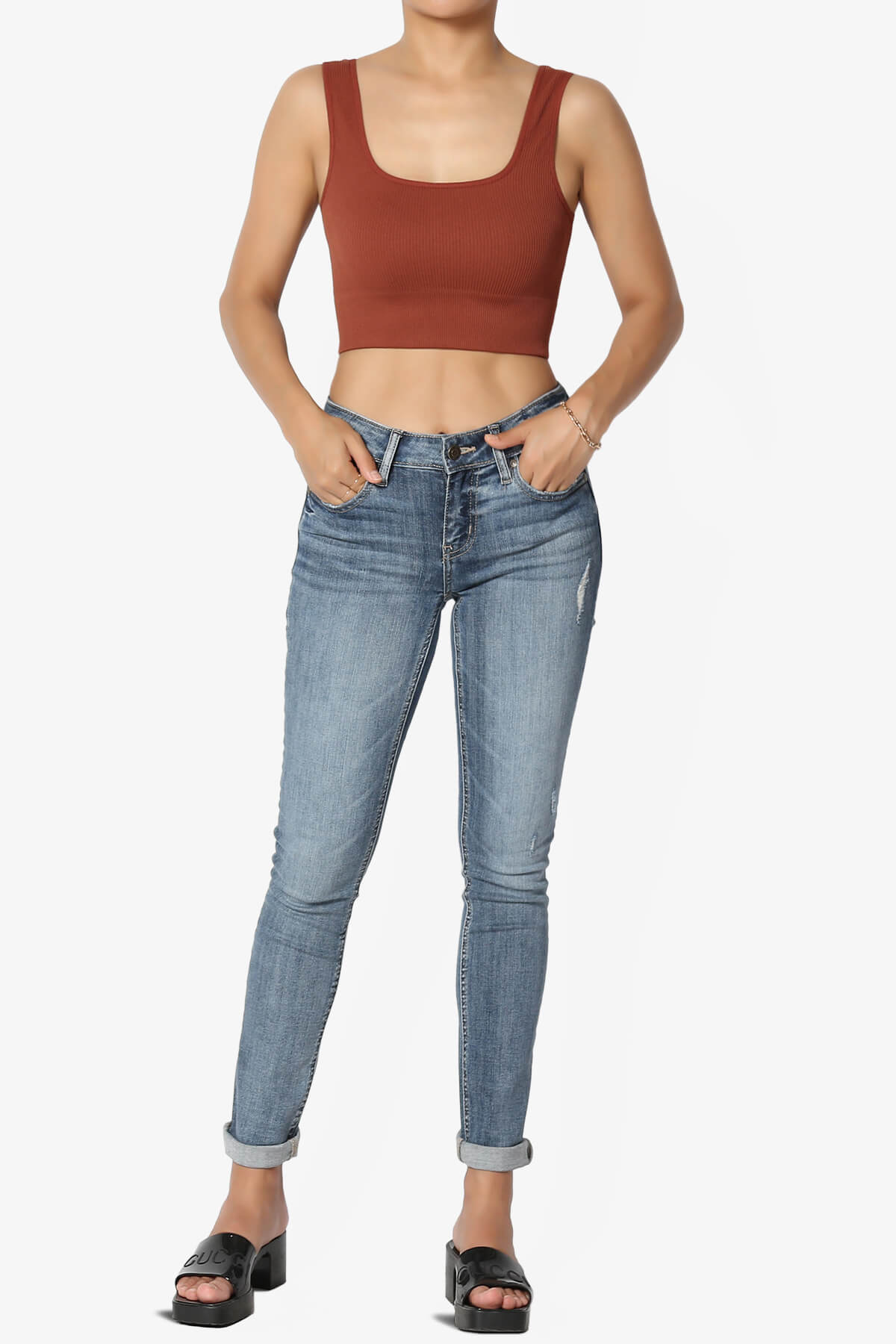 Hilde Ripped Seamless Square Neck Crop Tank Top DARK RUST_6