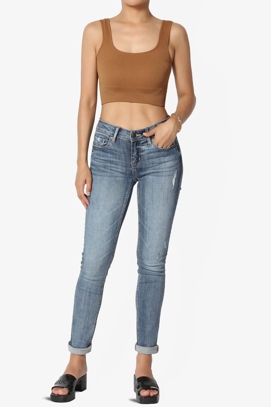 Hilde Ripped Seamless Square Neck Crop Tank Top DEEP CAMEL_6