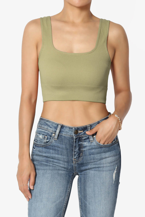 Hilde Ripped Seamless Square Neck Crop Tank Top KHAKI GREEN_1