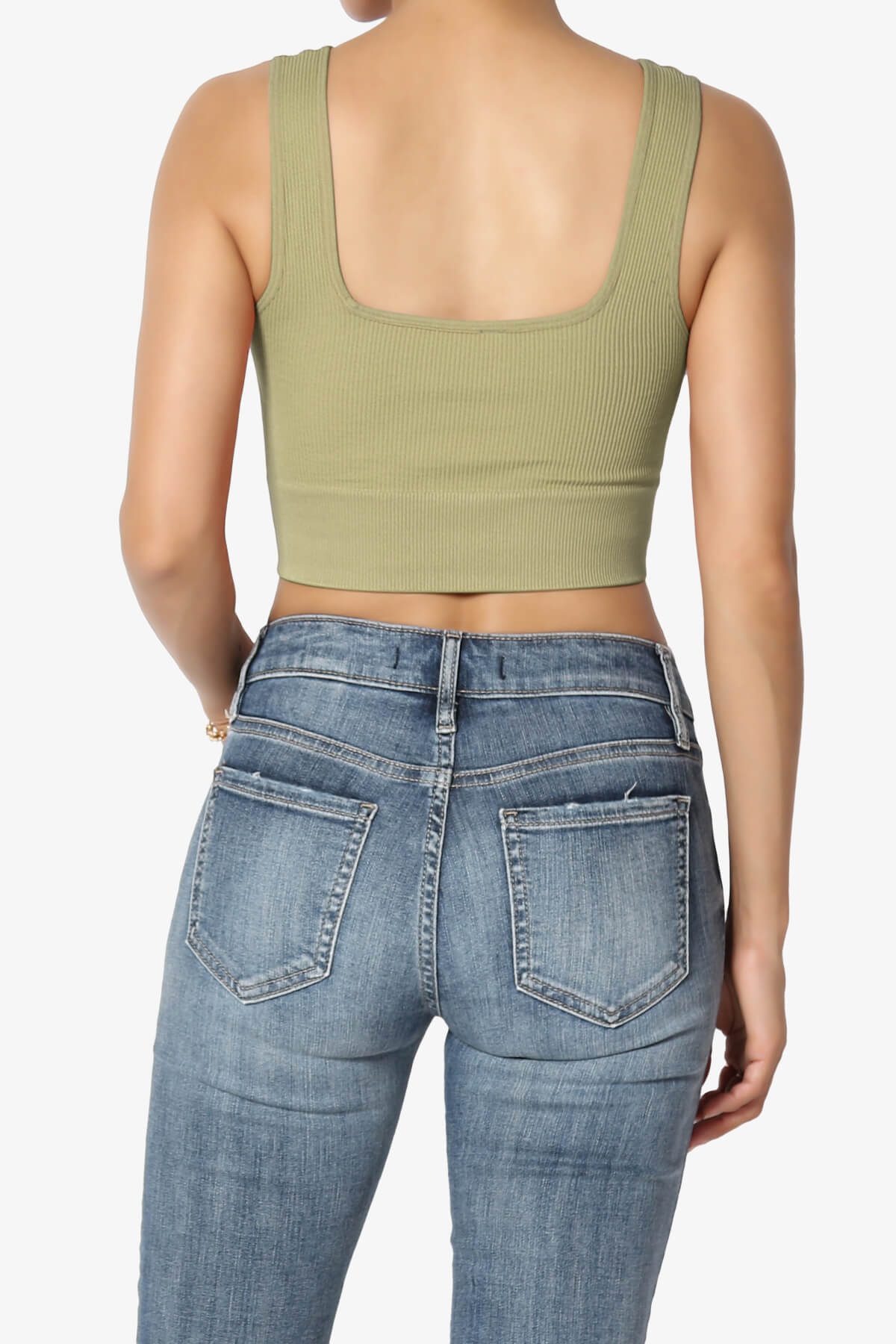 Hilde Ripped Seamless Square Neck Crop Tank Top KHAKI GREEN_2