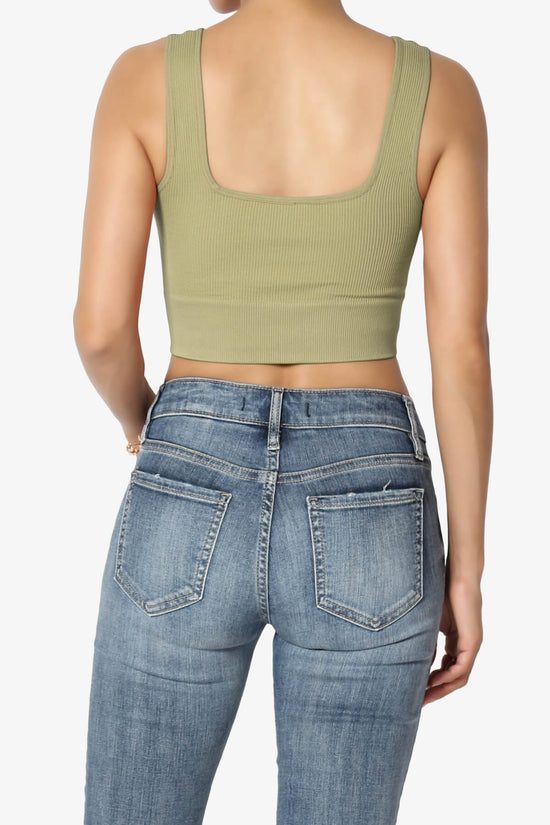 Hilde Ripped Seamless Square Neck Crop Tank Top KHAKI GREEN_2