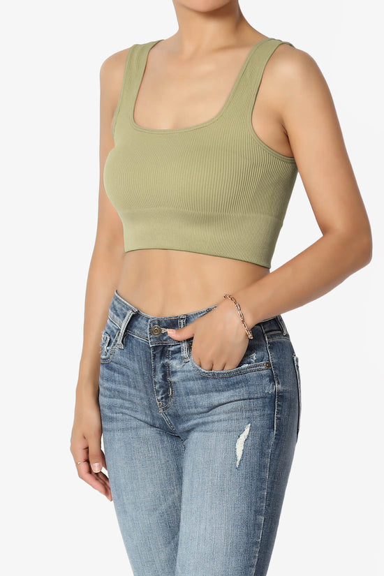Hilde Ripped Seamless Square Neck Crop Tank Top KHAKI GREEN_3