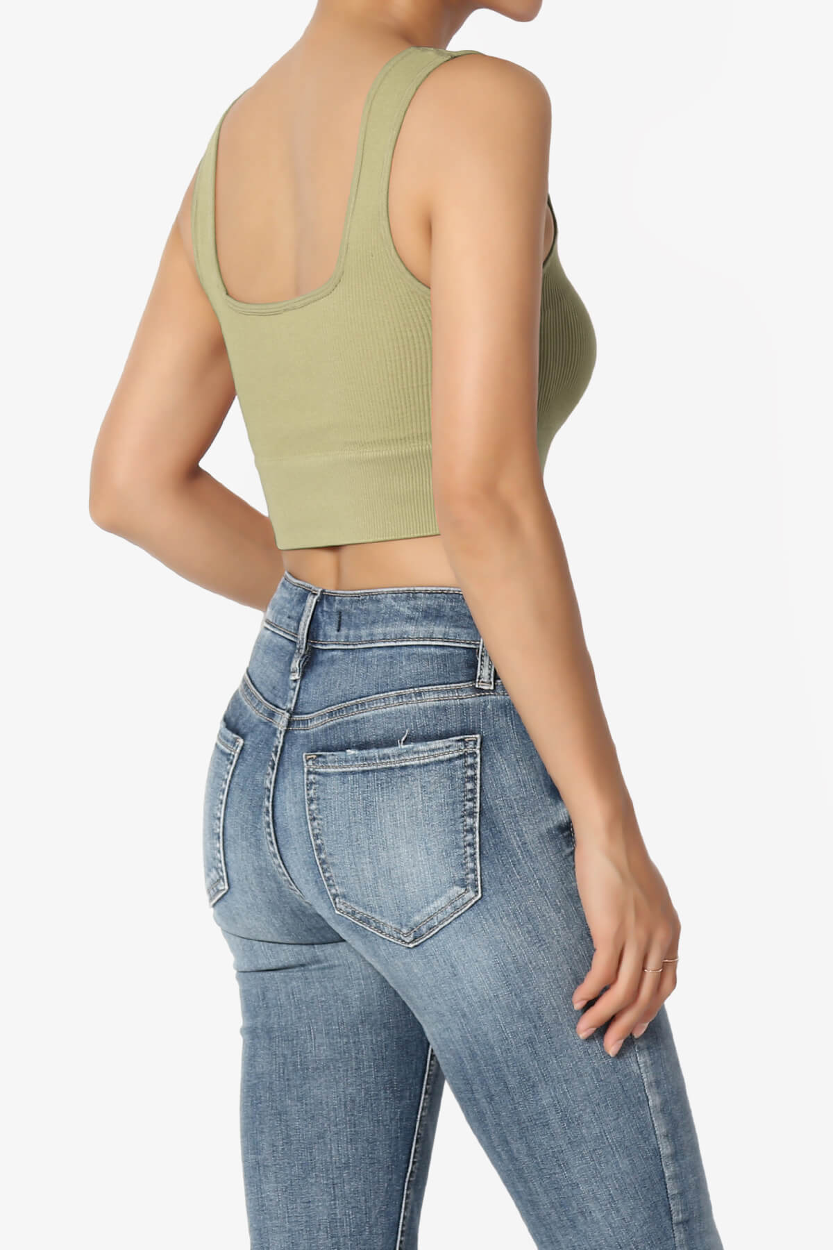 Hilde Ripped Seamless Square Neck Crop Tank Top KHAKI GREEN_4