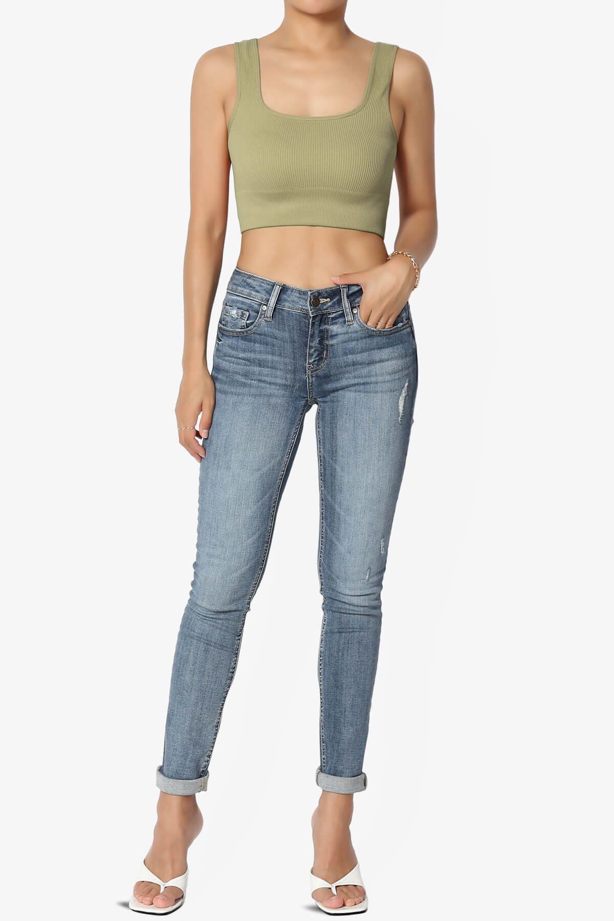 Hilde Ripped Seamless Square Neck Crop Tank Top KHAKI GREEN_6