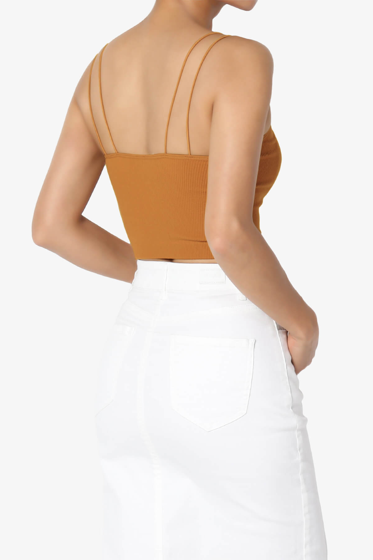 Daliyah Spaghetti Straps Seamless Crop Cami ALMOND_4