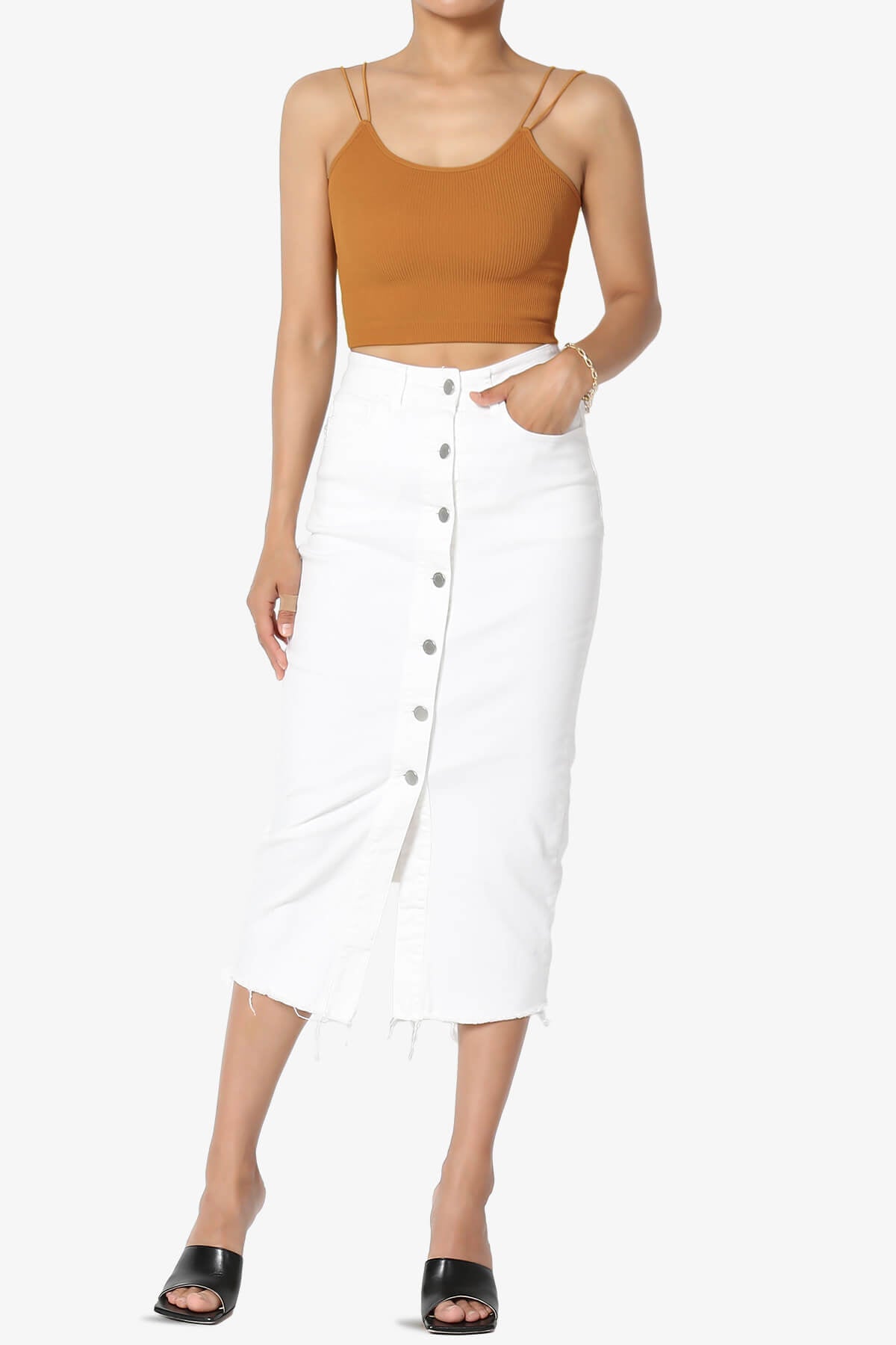 Daliyah Spaghetti Straps Seamless Crop Cami ALMOND_6