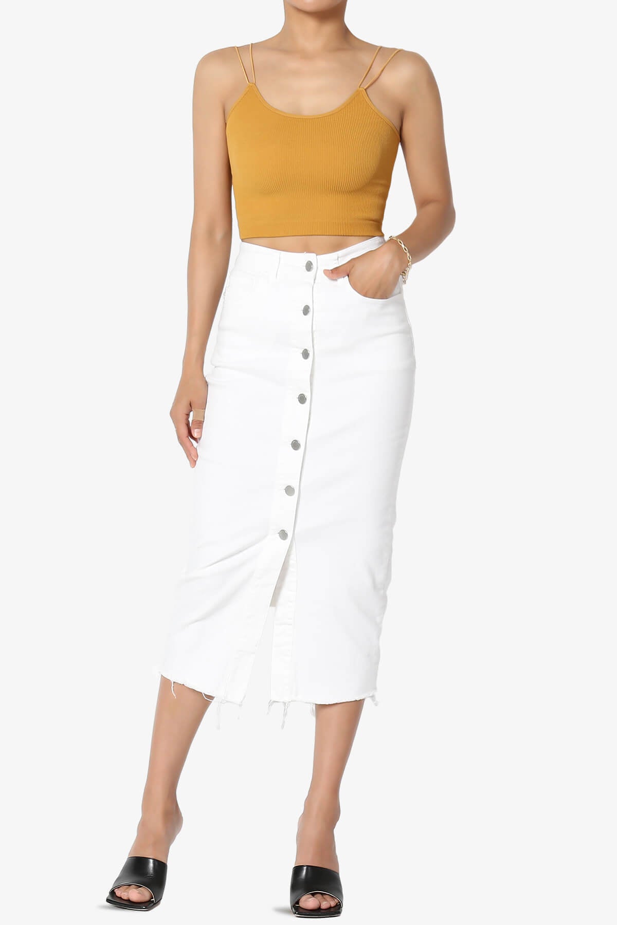 Daliyah Spaghetti Straps Seamless Crop Cami GOLDEN MUSTARD_6