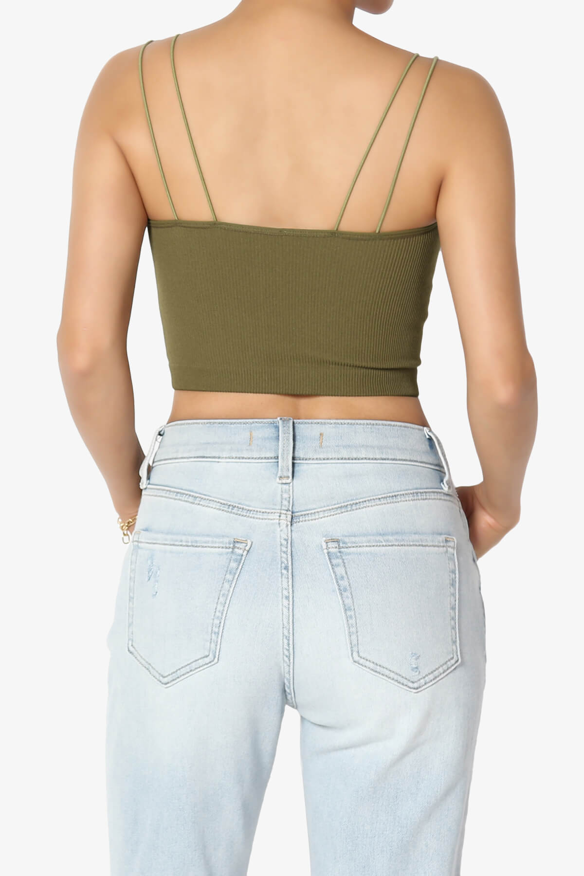 Daliyah Spaghetti Straps Seamless Crop Cami OLIVE KHAKI_2