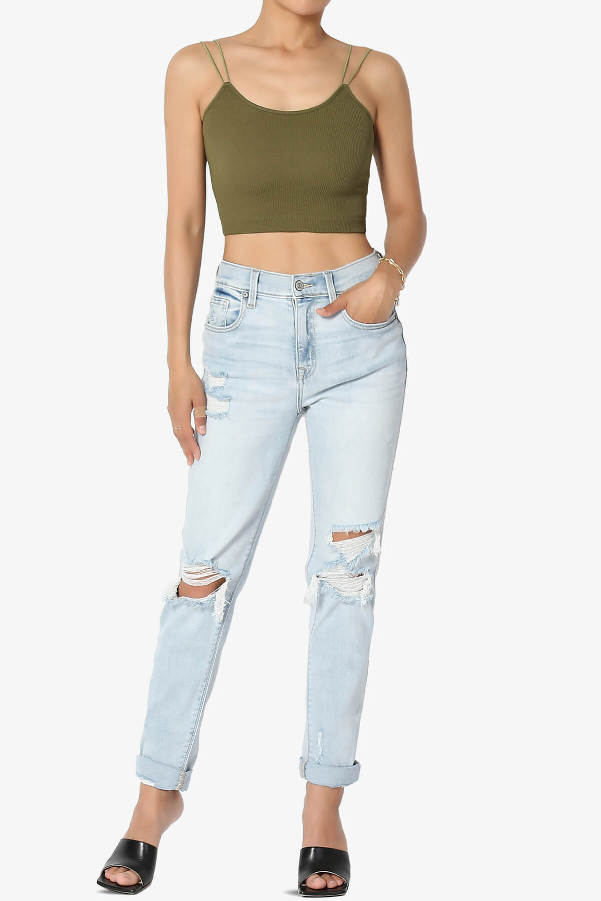 Daliyah Spaghetti Straps Seamless Crop Cami OLIVE KHAKI_6