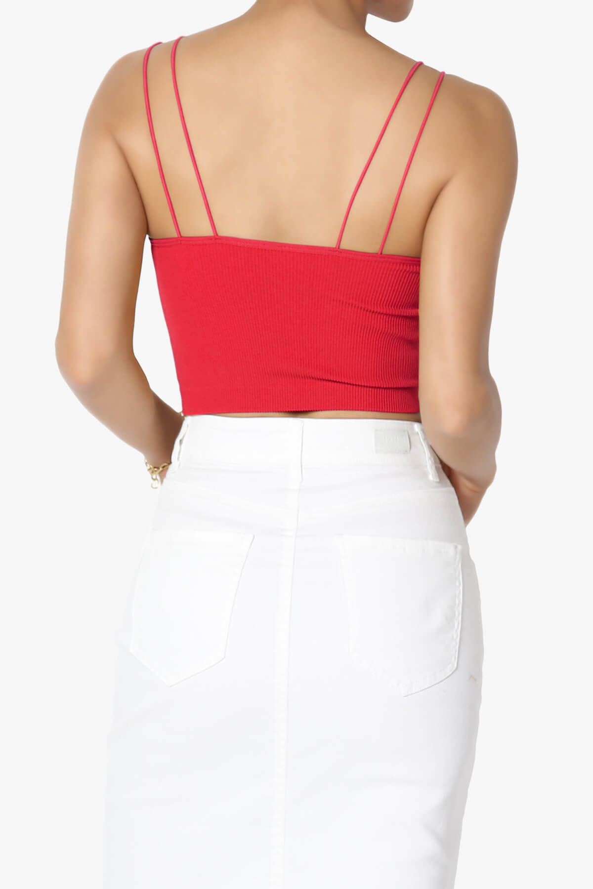Daliyah Spaghetti Straps Seamless Crop Cami RED_2