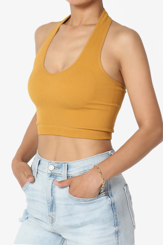 Daliyah Ribbed Seamless Halter Crop Tank Top