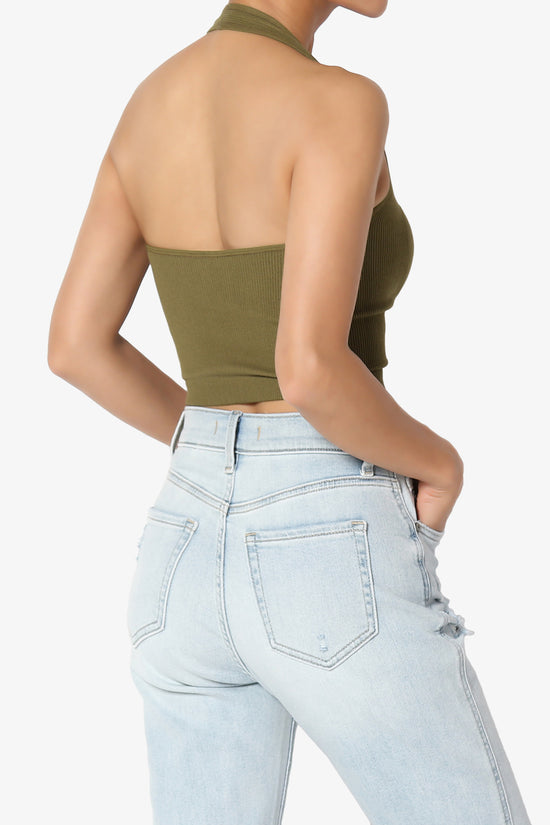 Daliyah Ribbed Seamless Halter Crop Tank Top