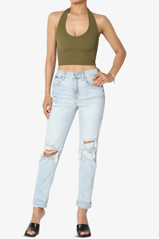 Daliyah Ribbed Seamless Halter Crop Tank Top