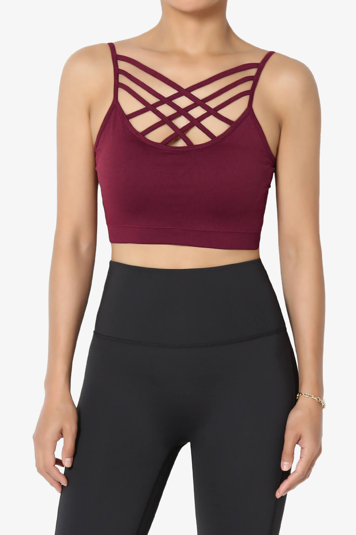 Cally Padded Crisscross Bralette BURGUNDY_1