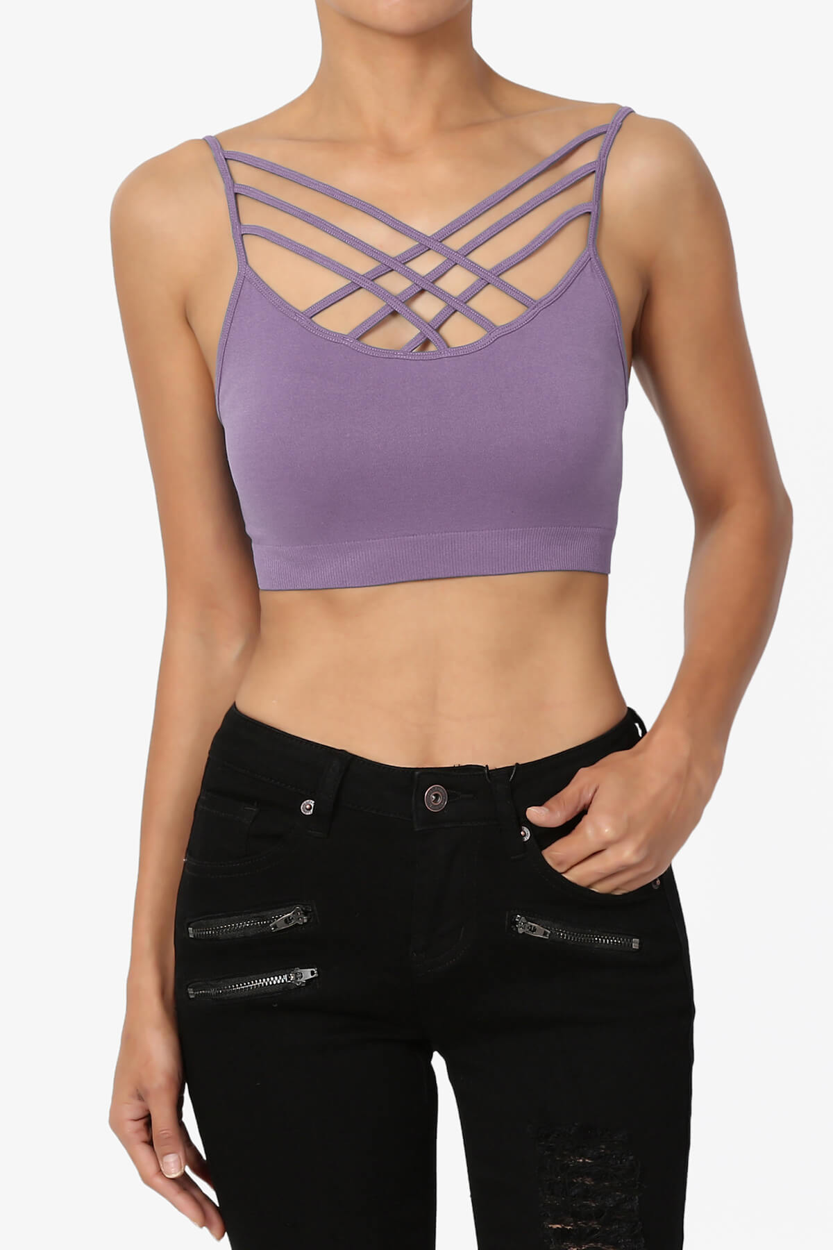 Cally Padded Crisscross Bralette LILAC GREY_1