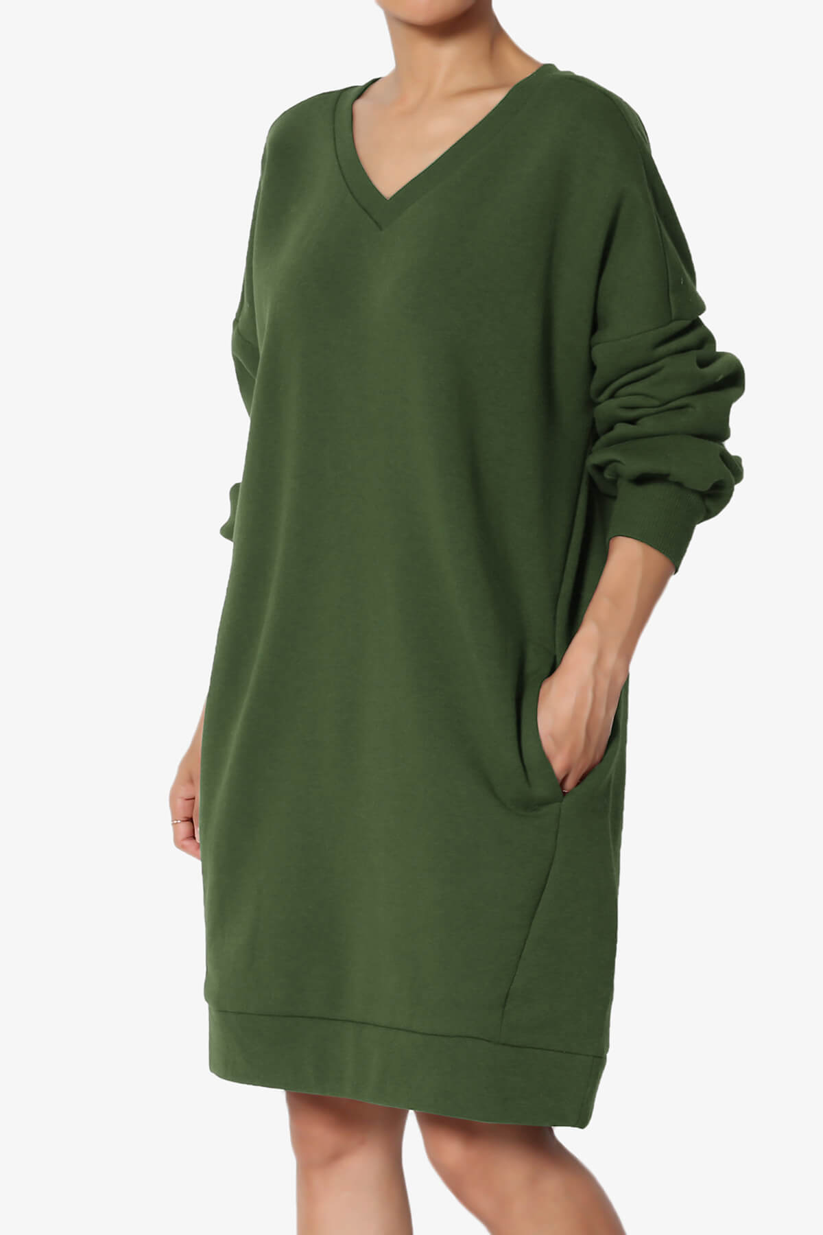 Accie V-Neck Tunic Sweatshirt ARMY GREEN_1