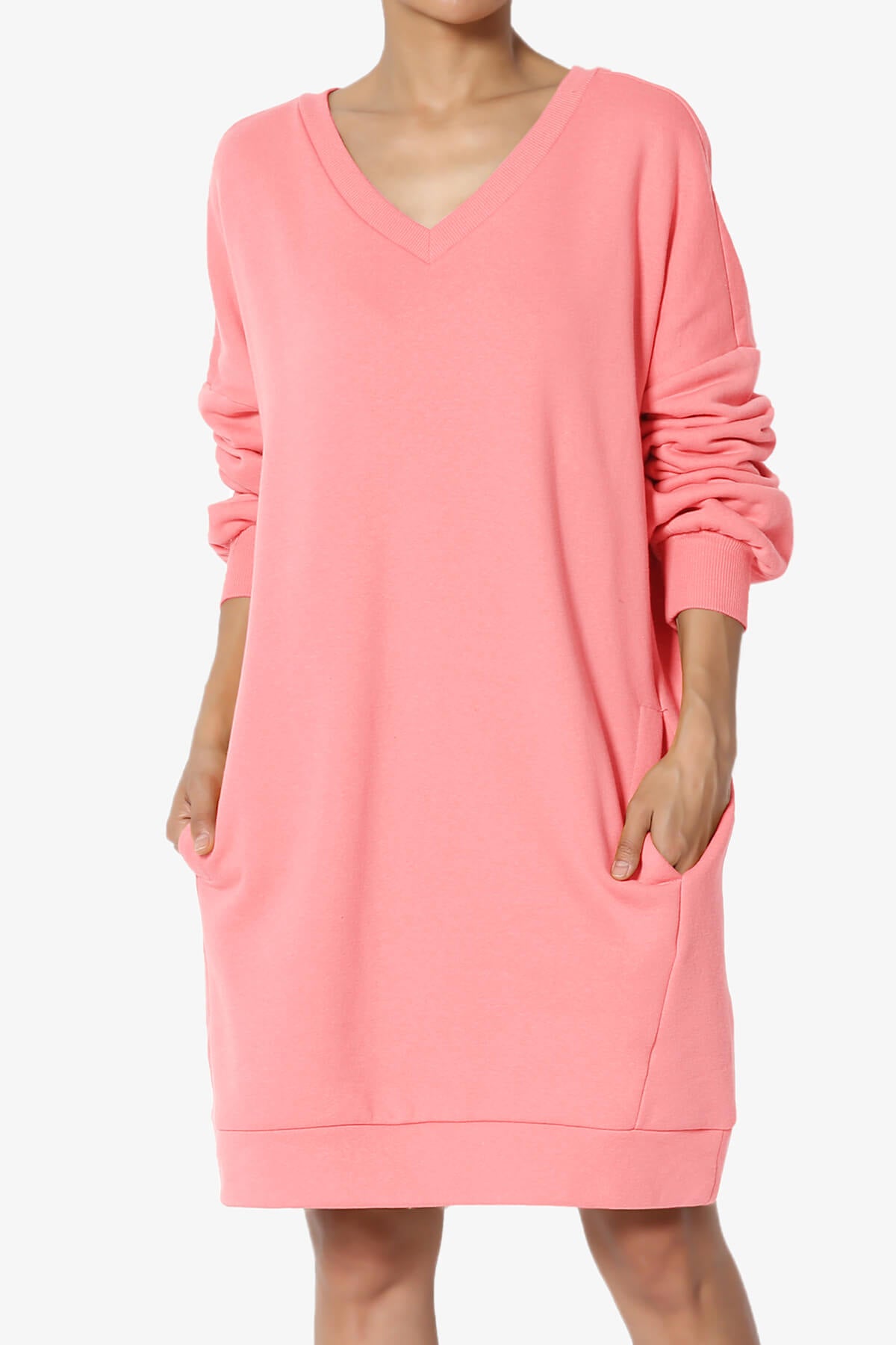 Accie V-Neck Tunic Sweatshirt BRIGHT PINK_1